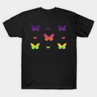 Bright Rainbow Ombre Faux Glitter Butterflies T-Shirt